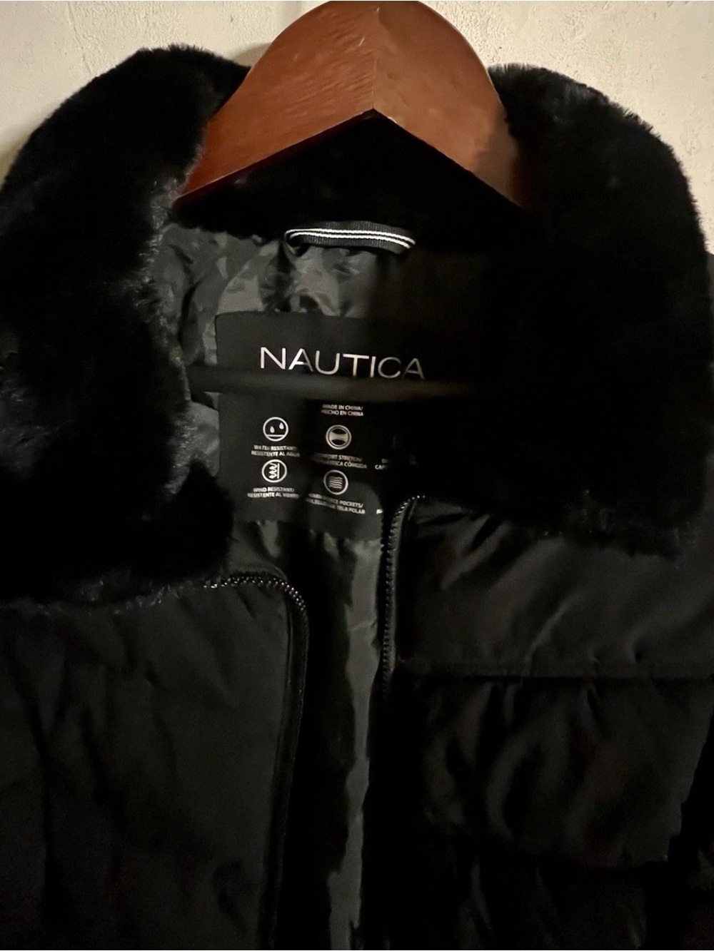 Nautica Black Hooded Puffer with Faux-Fur Trim - Picture 4 of 7